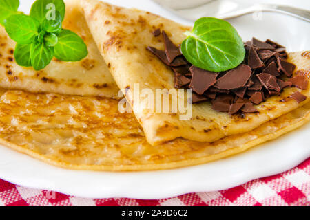 Pancake francese e il cioccolato Foto Stock