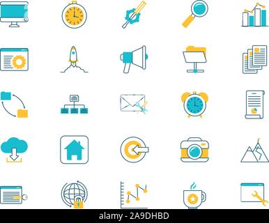 L'e-learning e business impostare le icone Illustrazione Vettoriale