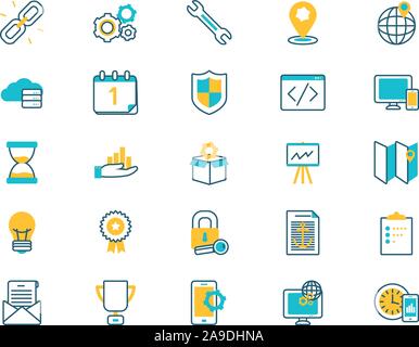 L'e-learning e business impostare le icone Illustrazione Vettoriale