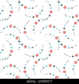 Fiocchi di neve colorati seamless pattern sul bianco. Inverno sfondo infinito Illustrazione Vettoriale