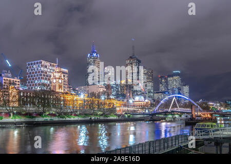 Melbourne, vista città di notte Foto Stock