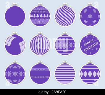 Magic, viola le palle di Natale figurine isolato su sfondo grigio. Alta qualità set vettoriale di baubles di natale. Illustrazione Vettoriale