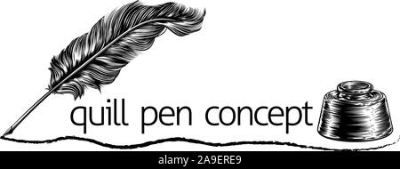 Quill penne e piume Inkwell Concept Illustrazione Vettoriale