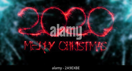 2020 in neon multi colore design, linee parallele pattern su sfondo nero. Vacanze, celebrando la notte, Capodanno e Natale evento, colori luminosi. Copyspace, pubblicità. Foto Stock