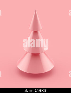 Rosa semplice albero di Natale forma 3D immagine su sfondo rosa. Il rendering 3d. Foto Stock