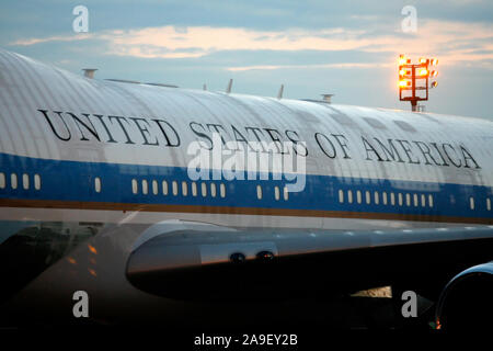 Aeroporto di Lubiana, Slovenia, 9 Giugno 2008: un dettaglio della Air Force One Boeing 747 portante il Presidente degli Stati Uniti. Foto Stock