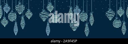 Divertimento disegnati a mano baubles di Natale senza giunture orizzontali - appeso decorazione di Natale - grande per striscioni, sfondi, avvolgente, sfondo, desi vettore Illustrazione Vettoriale