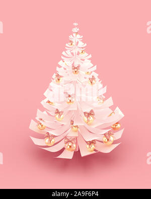 Decorate White Christmas tree per buon Natale e Felice Anno Nuovo greeting cards design. Il rendering 3d. Foto Stock