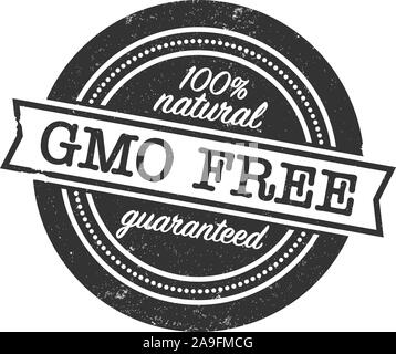 GMO garantito il 100 percento etichetta naturale o timbro di gomma stampa illustrazione vettoriale Illustrazione Vettoriale