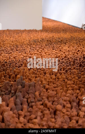 Colchester Essex REGNO UNITO 15 novembre 2019. Il famoso campo per le isole britanniche, di Antony Gormley arriva a Firstsite Colchester Essex. Campo per le isole britanniche, che consiste di 40.000 tiny singole figure di terracotta, è il maggiore singolo artwork nelle Arti consiglio raccolta e il suo arrivo in Colchester annunciano l'ultima tappa del cammino di questa spettacolare pezzo. Gormley, che ha vinto il Premio Turner nel 1994 dopo che questo lavoro è stato creato, ha attualmente una grande mostra personale presso la Royal Academy. Credito: MARTIN DALTON/Alamy Live News Foto Stock