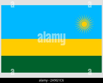 Bella bandiera nazionale della Repubblica del Ruanda . colori originali e proporzione. Semplicemente illustrazione vettoriale EPS10, da paesi flag impostato. Illustrazione Vettoriale
