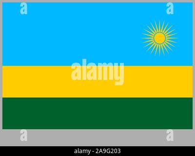 Bella bandiera nazionale della Repubblica del Ruanda . colori originali e proporzione. Semplicemente illustrazione vettoriale EPS10, da paesi flag impostato. Illustrazione Vettoriale