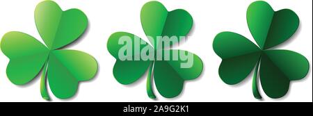 Saint Patricks giorno Verde foglie di trifoglio o trifogli isolato Illustrazione Vettoriale