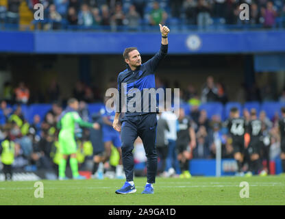 Frank Lampard Manager del Chelsea celebra la vittoria durante il Chelsea vs Brighton League a Stamford Bridge - solo uso editoriale, licenza colt Foto Stock