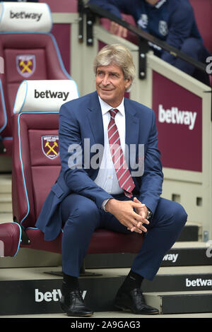 Manuel Pellegrini Manager del West Ham Utd durante il West Ham vs Manchester City Premier League match al London Stadium Sabato 10 Agosto 2019- Foto Stock