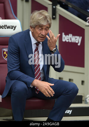 Manuel Pellegrini Manager del West Ham Utd durante il West Ham vs Manchester City Premier League match al London Stadium Sabato 10 Agosto 2019- Foto Stock