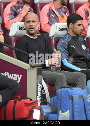 Pep Guardiola Manager del Manchester City durante il West Ham vs Manchester City Premier League match al London Stadium Sabato 10 Agosto 20 Foto Stock