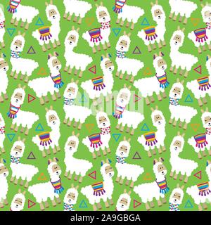 Senza Cuciture, Tileable Llama E Cactus Modello O Sfondo Illustrazione Vettoriale