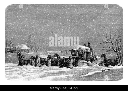 Il servizio postale coach Ostend - Londra bloccato nella neve durante una tempesta di neve Foto Stock