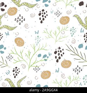 Le Alghe senza giunture Seamless Pattern. Moderno design digitale. Marine modello ripetitivo. Stile moderno stile scandinavo. Colori contemporanei e di design. Illustrazione Vettoriale