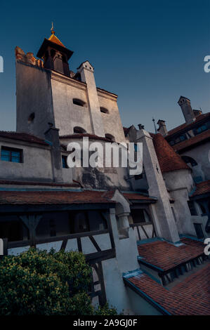 Castello di Bran (Museo Castello di Dracula), vicino a Brasov, Transilvania, Romania. Notoriamente conosciuto come il Castello di Dracula. Visto dal di dentro il cortile Foto Stock