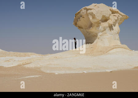 Egitto, Farafra, Nationalpark White Desert , come funghi chalk rocks sagomato dal vento e la sabbia erosione/ AEGYPTEN HA, Farafra, Nationalpark Weisse Wueste, durch Wind und sabbia Kalkfelsen geformte Foto Stock