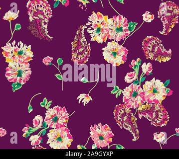 Seamless acquerelli astratti flower paisley con sfondo Foto Stock