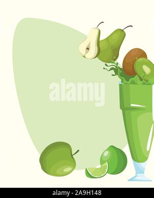 Frutti di colore verde e vetro di succo Illustrazione Vettoriale