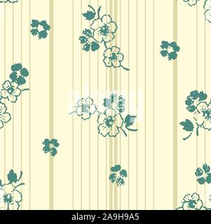 Floreale verde Seamless Pattern. Disegnata a mano fiori sul rettilineo di sfondo . - Vettore Illustrazione Vettoriale