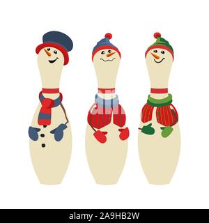 Carino bowling pin piatto colore vettore icone set Illustrazione Vettoriale