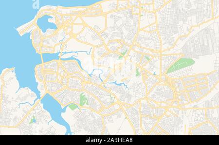 Versione stampabile cartina stradale di Sao Luis, Brasile. Mappa modello per uso aziendale. Illustrazione Vettoriale