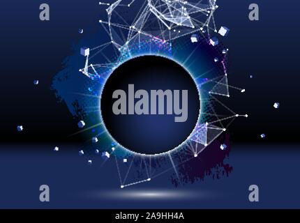Abstract sfondo scuro con pennello, Blot, maglia triangolare e il telaio Illustrazione Vettoriale