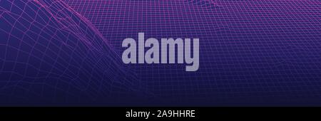 Panorama digitale con le montagne o colline fatte di griglia di linea Illustrazione Vettoriale