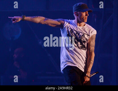 AUSTIN, TX - 11 ottobre: Eminem esegue in concerto durante la Austin City Limits Music Festival di Zilker park il 11 ottobre 2014 ad Austin, Texas. Foto: imageSPACE/MediaPunch Foto Stock