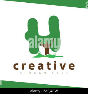 Lettera H tree logo verde template vettoriale Foto Stock