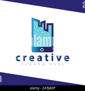 Telefono costruire città icona logo template vettoriale Foto Stock