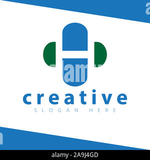 Lettera H capsule Cross Medical Logo template vettoriale Foto Stock