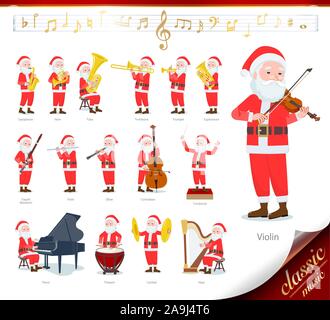 Un set di Santa Claus in spettacoli di musica classica.Ci sono le azioni da svolgere vari strumenti come gli strumenti a corda e strumenti a fiato.it' Illustrazione Vettoriale