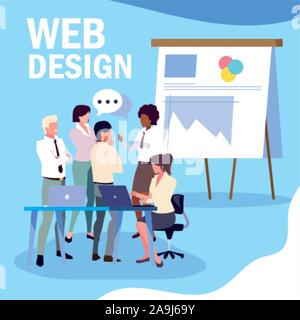 Un gruppo di persone in business meeting sulla pianificazione globale e le ricerche di marketing, web design illustrazione vettoriale design Illustrazione Vettoriale