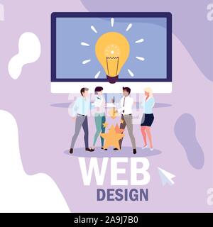 Un gruppo di persone in business meeting sulla pianificazione globale e le ricerche di marketing, web design illustrazione vettoriale design Illustrazione Vettoriale