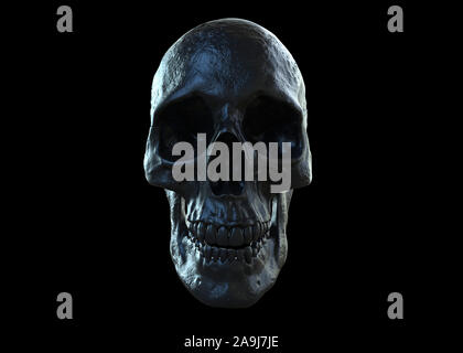 Cranio colore nero isolato in background 3D render Foto Stock