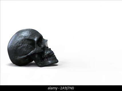 Cranio colore nero isolato in background 3D render Foto Stock
