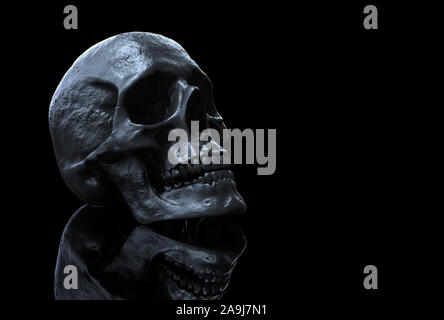 Cranio colore nero isolato in background 3D render Foto Stock