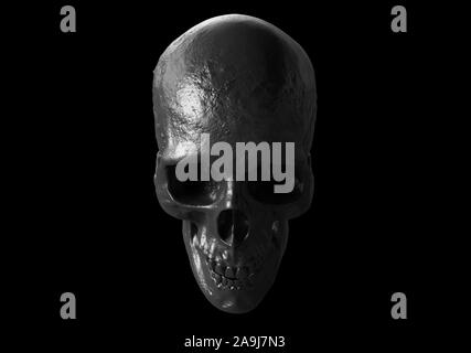 Cranio colore nero isolato in background 3D render Foto Stock