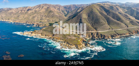 Vista aerea della California del nord litorale vicino Monterey, Big Sur, California, USA, Oceano Pacifico Foto Stock