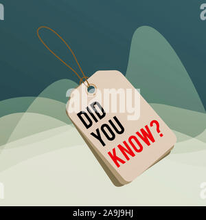 La scrittura della nota mostra Sapevate questione. Il concetto di business per fatti e cifre informazioni conoscenza generale rettangolo badge stringa allegato c Foto Stock