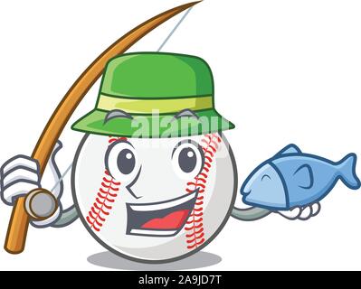 Carattere di baseball isolato con un simpatico di pesca Illustrazione Vettoriale