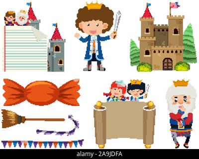 Set di oggetti isolati tema favole illustrazione Illustrazione Vettoriale