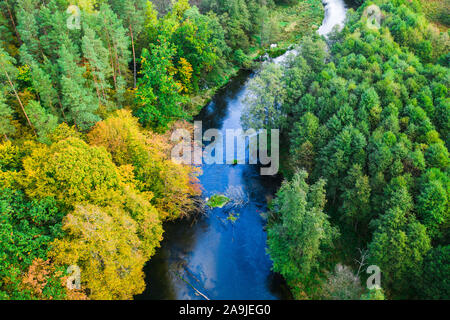 Vista aerea della meravigliosa foresta e fiume in autunno Foto Stock