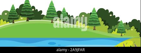 Scenario sullo sfondo di piccole colline e lungo il fiume illustrazione Illustrazione Vettoriale